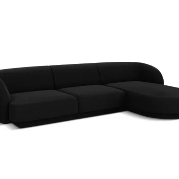 Coltar stanga 4 locuri, Miley, Micadoni Home, BL, 259x155x74 cm, catifea, negru imagine
