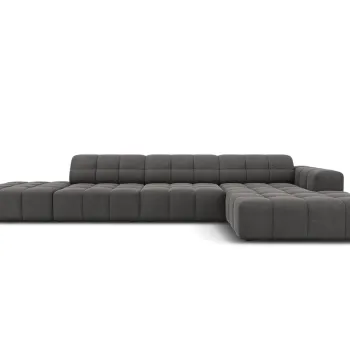 Coltar stanga 5 locuri, Jennifer-51, Micadoni Home, 341x166x70 cm, catifea, gri imagine