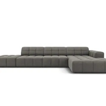 Coltar stanga 5 locuri, Jennifer-51, Micadoni Home, 341x166x70 cm, catifea, gri deschis imagine