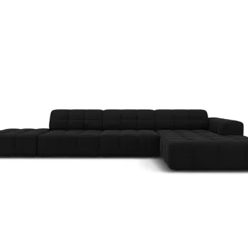 Coltar stanga 5 locuri, Jennifer-51, Micadoni Home, 341x166x70 cm, catifea, negru imagine