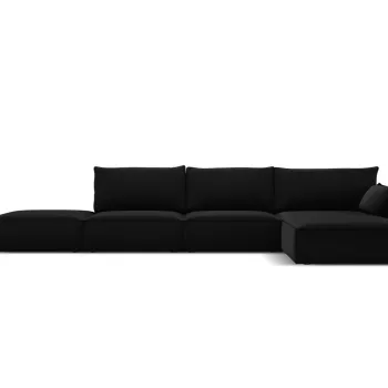 Coltar stanga 5 locuri, Kaelle, Micadoni Home, BL, fara cotiera, 364x171x85 cm, catifea, negru imagine