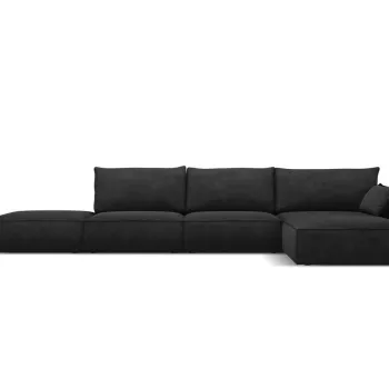 Coltar stanga 5 locuri, Kaelle, Micadoni Home, BL, fara cotiera, 364x171x85 cm, poliester chenille, negru imagine