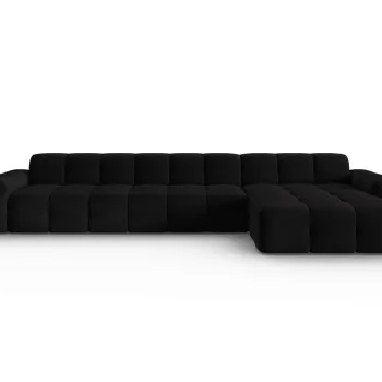 Coltar stanga 5 locuri, Kendal, Micadoni Home, BL, 357x173x79 cm, catifea, negru imagine
