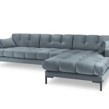 Coltar stanga 5 locuri, Mamaia, Micadoni Home, BL, 293x185x75 cm, catifea, albastru deschis imagine