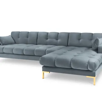 Coltar stanga 5 locuri, Mamaia, Micadoni Home, GL, 293x185x75 cm, catifea, albastru deschis imagine