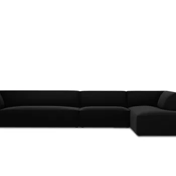 Coltar stanga 5 locuri, Ruby, Micadoni Home, BL, 366x180x69 cm, catifea, negru imagine