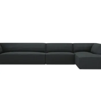 Coltar stanga 5 locuri, Ruby, Micadoni Home, BL, 366x180x69 cm, velur, negru imagine