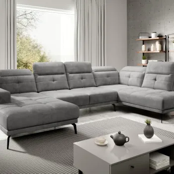 Coltar stanga 6 locuri ELTAP, LT-03NU, Bretan, 350x205x107 cm, lemn/poliester, gri deschis imagine