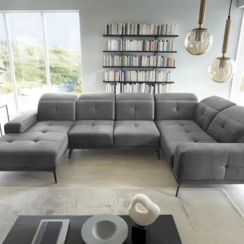 Coltar stanga 6 locuri ELTAP, LT-03NU, Neviro, 350x201x77 cm, lemn/poliester, gri imagine