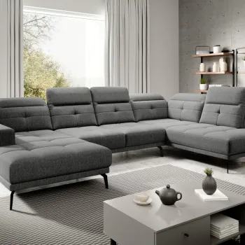 Coltar stanga 6 locuri ELTAP, LT-04FL, Bretan, 350x205x107 cm, lemn/poliester, gri imagine