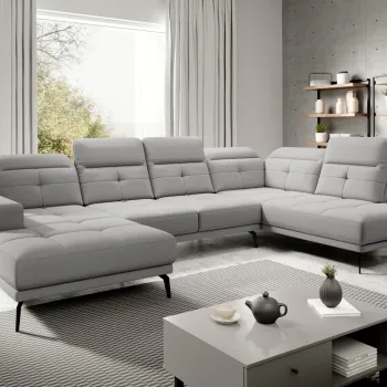 Coltar stanga 6 locuri ELTAP, LT-04GO, Bretan, 350x205x107 cm, lemn/poliester, gri deschis imagine