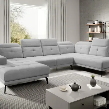 Coltar stanga 6 locuri ELTAP, LT-04SO, Bretan, 350x205x107 cm, lemn/poliester, gri deschis imagine