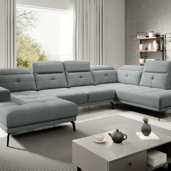 Coltar stanga 6 locuri ELTAP, LT-04VER, Bretan, 350x205x107 cm, lemn/poliester, gri deschis imagine