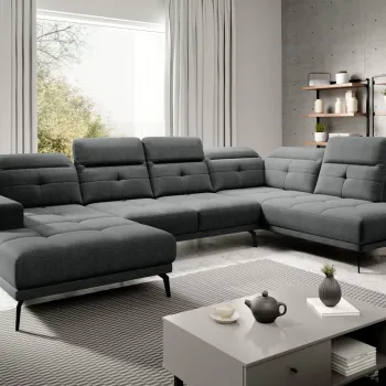 Coltar stanga 6 locuri ELTAP, LT-05VER, Bretan, 350x205x107 cm, lemn/poliester, gri inchis imagine