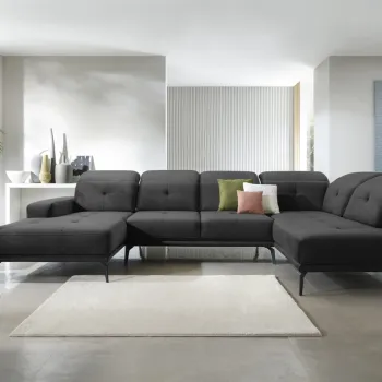 Coltar stanga 6 locuri ELTAP, LT-06LO, Bretan, 350x205x107 cm, lemn/poliester, gri inchis imagine