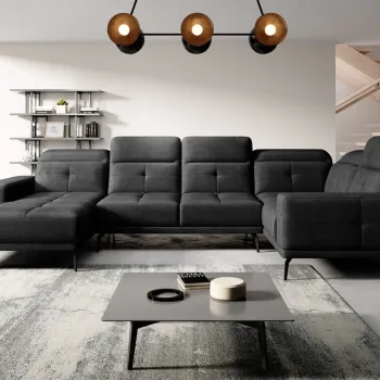 Coltar stanga 6 locuri ELTAP, LT-06NU, Neviro, 350x201x77 cm, lemn/poliester, gri inchis imagine