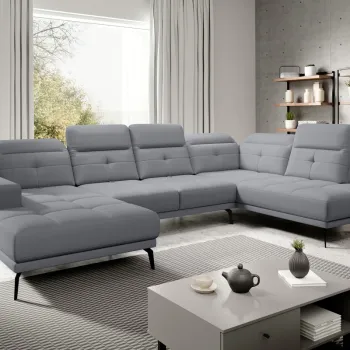 Coltar stanga 6 locuri ELTAP, LT-06PO, Bretan, 350x205x107 cm, lemn/poliester, gri imagine