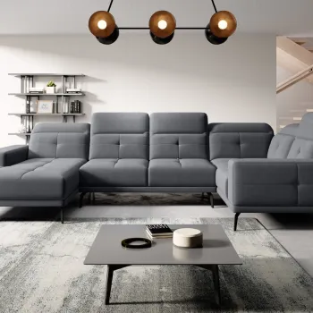 Coltar stanga 6 locuri ELTAP, LT-06SAV, Neviro, 350x201x77 cm, lemn/poliester, gri imagine