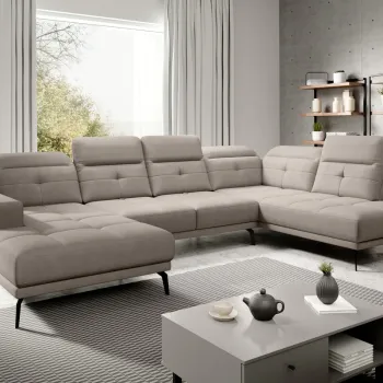 Coltar stanga 6 locuri ELTAP, LT-07PO, Bretan, 350x205x107 cm, lemn/poliester, gri imagine