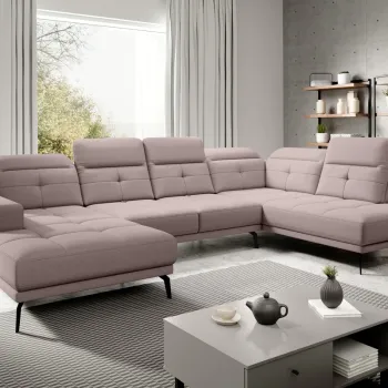 Coltar stanga 6 locuri ELTAP, LT-101GO, Bretan, 350x205x107 cm, lemn/poliester, roz deschis imagine