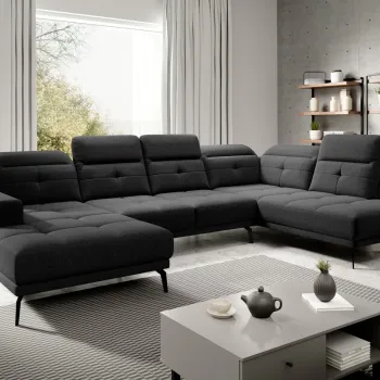 Coltar stanga 6 locuri ELTAP, LT-10FL, Bretan, 350x205x107 cm, lemn/poliester, negru imagine