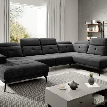 Coltar stanga 6 locuri ELTAP, LT-10MAR, Bretan, 350x205x107 cm, lemn/poliester, negru imagine