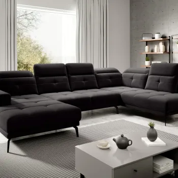 Coltar stanga 6 locuri ELTAP, LT-10VE, Bretan, 350x205x107 cm, lemn/poliester, negru imagine