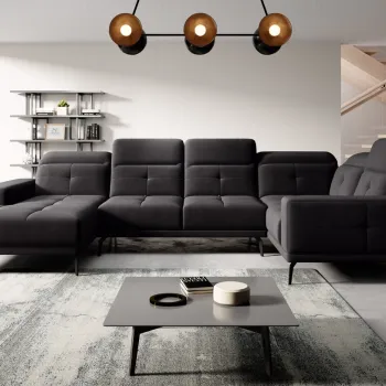 Coltar stanga 6 locuri ELTAP, LT-10VE, Neviro, 350x201x77 cm, lemn/poliester, negru imagine