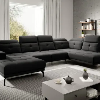 Coltar stanga 6 locuri ELTAP, LT-10VER, Bretan, 350x205x107 cm, lemn/poliester, negru imagine