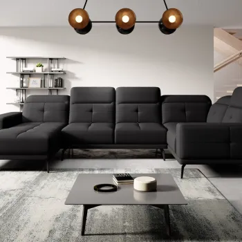 Coltar stanga 6 locuri ELTAP, LT-10VER, Neviro, 350x201x77 cm, lemn/poliester, negru imagine