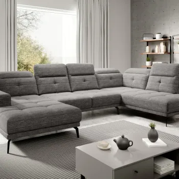 Coltar stanga 6 locuri ELTAP, LT-130MAR, Bretan, 350x205x107 cm, lemn/poliester, gri imagine