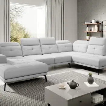 Coltar stanga 6 locuri ELTAP, LT-17SOF, Bretan, 350x205x107 cm, lemn/poliester, alb imagine