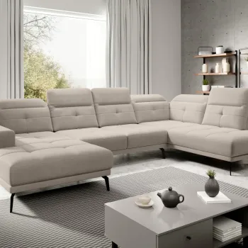 Coltar stanga 6 locuri ELTAP, LT-18SO, Bretan, 350x205x107 cm, lemn/poliester, bej deschis imagine