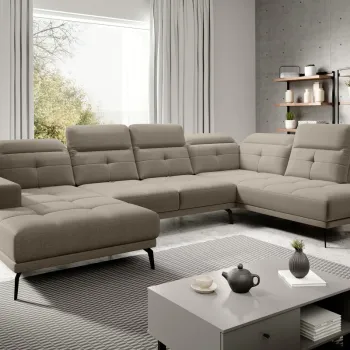 Coltar stanga 6 locuri ELTAP, LT-18VER, Bretan, 350x205x107 cm, lemn/poliester, bej inchis imagine