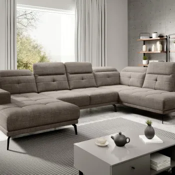 Coltar stanga 6 locuri ELTAP, LT-20MAR, Bretan, 350x205x107 cm, lemn/poliester, bej inchis imagine