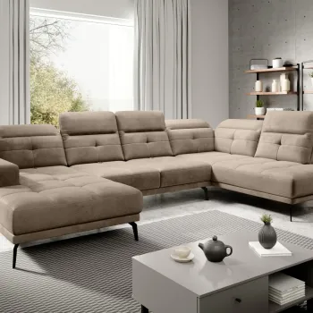 Coltar stanga 6 locuri ELTAP, LT-20NU, Bretan, 350x205x107 cm, lemn/poliester, maro deschis imagine