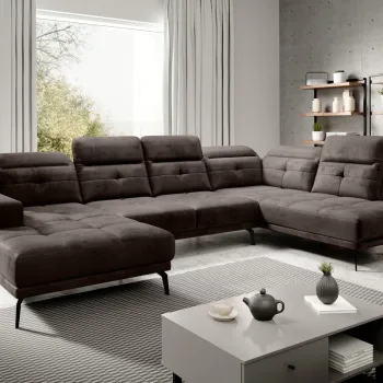 Coltar stanga 6 locuri ELTAP, LT-22NU, Bretan, 350x205x107 cm, lemn/poliester, maro inchis imagine