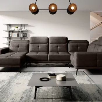 Coltar stanga 6 locuri ELTAP, LT-22NU, Neviro, 350x201x77 cm, lemn/poliester, maro inchis imagine