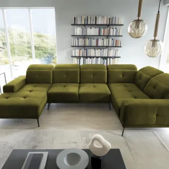 Coltar stanga 6 locuri ELTAP, LT-33NU, Neviro, 350x201x77 cm, lemn/poliester, verde olive imagine