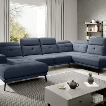 Coltar stanga 6 locuri ELTAP, LT-40PO, Bretan, 350x205x107 cm, lemn/poliester, albastru imagine