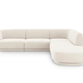 Coltar stanga 6 locuri, Miley, Micadoni Home, BL, forma rotunjita, 258x248x74 cm, catifea, bej deschis imagine