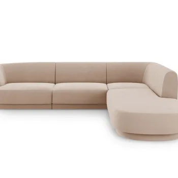 Coltar stanga 6 locuri, Miley, Micadoni Home, BL, forma rotunjita, 258x248x74 cm, catifea, cappuccino imagine