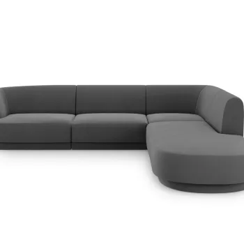 Coltar stanga 6 locuri, Miley, Micadoni Home, BL, forma rotunjita, 258x248x74 cm, catifea, gri imagine