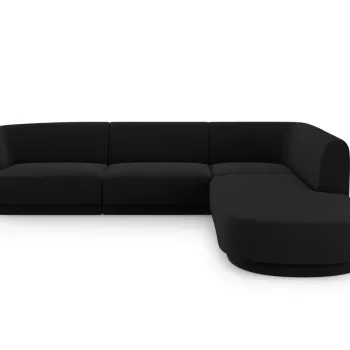 Coltar stanga 6 locuri, Miley, Micadoni Home, BL, forma rotunjita, 258x248x74 cm, catifea, negru imagine