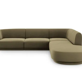 Coltar stanga 6 locuri, Miley, Micadoni Home, BL, forma rotunjita, 258x248x74 cm, catifea, verde imagine