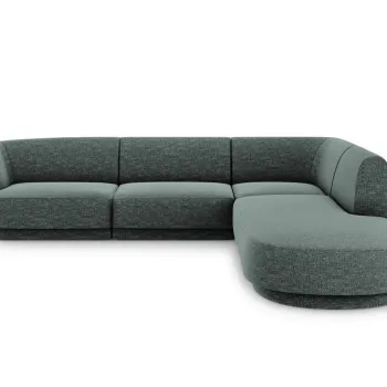 Coltar stanga 6 locuri, Miley, Micadoni Home, BL, forma rotunjita, 258x248x74 cm, poliester chenille, albastru petrol imagine