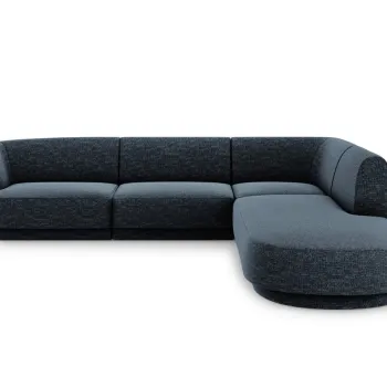 Coltar stanga 6 locuri, Miley, Micadoni Home, BL, forma rotunjita, 258x248x74 cm, poliester chenille, albastru regal imagine