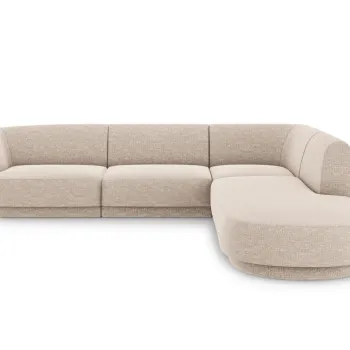 Coltar stanga 6 locuri, Miley, Micadoni Home, BL, forma rotunjita, 258x248x74 cm, poliester chenille, bej imagine