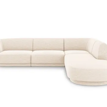 Coltar stanga 6 locuri, Miley, Micadoni Home, BL, forma rotunjita, 258x248x74 cm, poliester chenille, bej deschis imagine