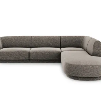 Coltar stanga 6 locuri, Miley, Micadoni Home, BL, forma rotunjita, 258x248x74 cm, poliester chenille, gri imagine